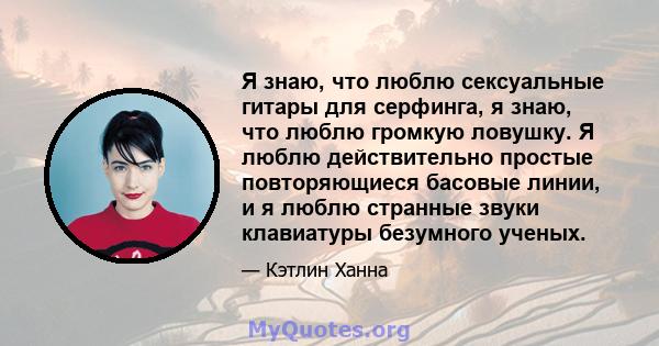 Я знаю, что люблю сексуальные гитары для серфинга, я знаю, что люблю громкую ловушку. Я люблю действительно простые повторяющиеся басовые линии, и я люблю странные звуки клавиатуры безумного ученых.