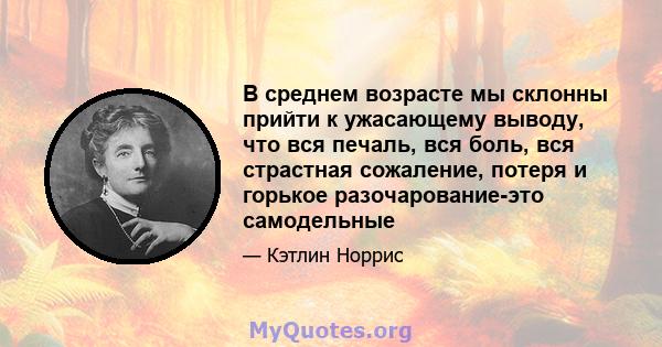 В среднем возрасте мы склонны прийти к ужасающему выводу, что вся печаль, вся боль, вся страстная сожаление, потеря и горькое разочарование-это самодельные