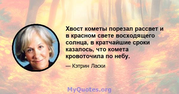 Хвост кометы порезал рассвет и в красном свете восходящего солнца, в кратчайшие сроки казалось, что комета кровоточила по небу.