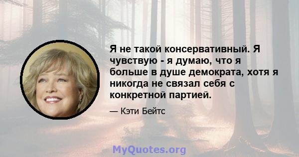 Я не такой консервативный. Я чувствую - я думаю, что я больше в душе демократа, хотя я никогда не связал себя с конкретной партией.