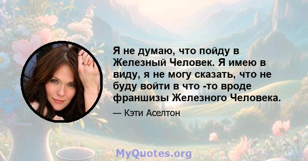 Я не думаю, что пойду в Железный Человек. Я имею в виду, я не могу сказать, что не буду войти в что -то вроде франшизы Железного Человека.