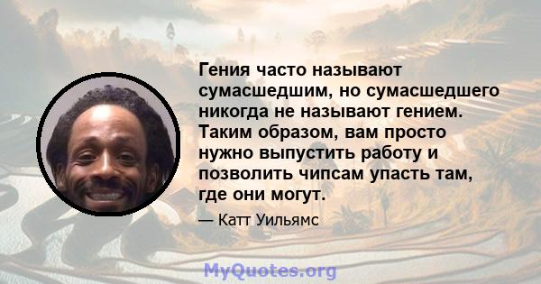 Гения часто называют сумасшедшим, но сумасшедшего никогда не называют гением. Таким образом, вам просто нужно выпустить работу и позволить чипсам упасть там, где они могут.