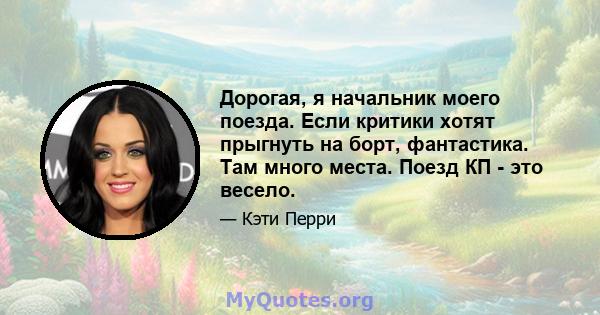 Дорогая, я начальник моего поезда. Если критики хотят прыгнуть на борт, фантастика. Там много места. Поезд КП - это весело.