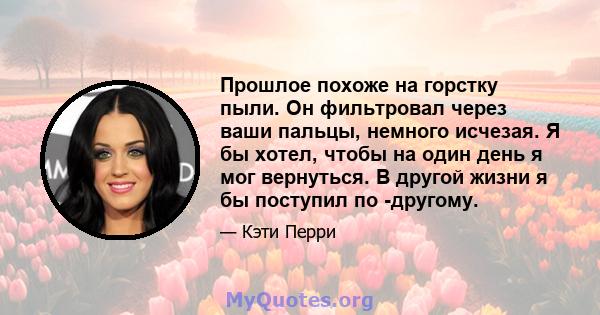 Прошлое похоже на горстку пыли. Он фильтровал через ваши пальцы, немного исчезая. Я бы хотел, чтобы на один день я мог вернуться. В другой жизни я бы поступил по -другому.