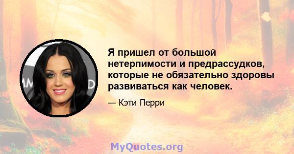 Я пришел от большой нетерпимости и предрассудков, которые не обязательно здоровы развиваться как человек.