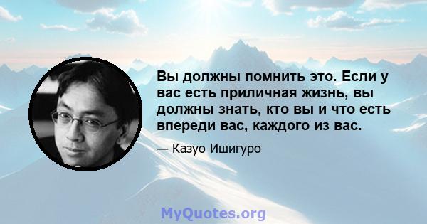 Вы должны помнить это. Если у вас есть приличная жизнь, вы должны знать, кто вы и что есть впереди вас, каждого из вас.