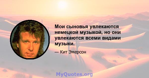 Мои сыновья увлекаются немецкой музыкой, но они увлекаются всеми видами музыки.