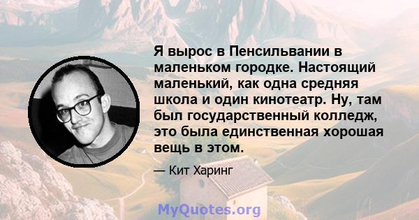 Я вырос в Пенсильвании в маленьком городке. Настоящий маленький, как одна средняя школа и один кинотеатр. Ну, там был государственный колледж, это была единственная хорошая вещь в этом.