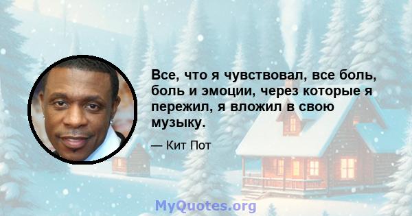 Все, что я чувствовал, все боль, боль и эмоции, через которые я пережил, я вложил в свою музыку.