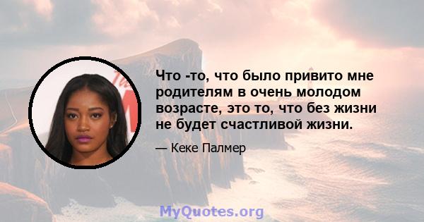 Что -то, что было привито мне родителям в очень молодом возрасте, это то, что без жизни не будет счастливой жизни.