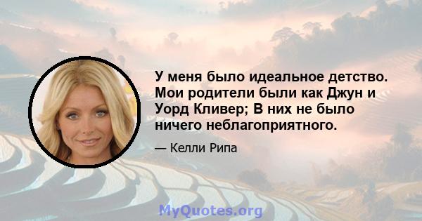 У меня было идеальное детство. Мои родители были как Джун и Уорд Кливер; В них не было ничего неблагоприятного.