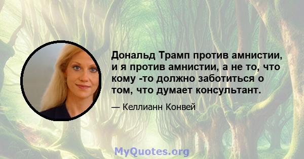 Дональд Трамп против амнистии, и я против амнистии, а не то, что кому -то должно заботиться о том, что думает консультант.