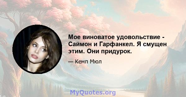 Мое виноватое удовольствие - Саймон и Гарфанкел. Я смущен этим. Они придурок.