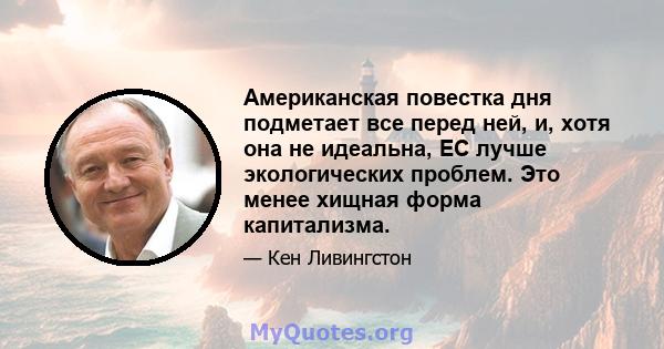 Американская повестка дня подметает все перед ней, и, хотя она не идеальна, ЕС лучше экологических проблем. Это менее хищная форма капитализма.