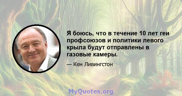 Я боюсь, что в течение 10 лет геи профсоюзов и политики левого крыла будут отправлены в газовые камеры.