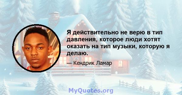 Я действительно не верю в тип давления, которое люди хотят оказать на тип музыки, которую я делаю.