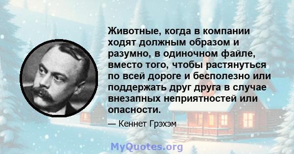 Животные, когда в компании ходят должным образом и разумно, в одиночном файле, вместо того, чтобы растянуться по всей дороге и бесполезно или поддержать друг друга в случае внезапных неприятностей или опасности.