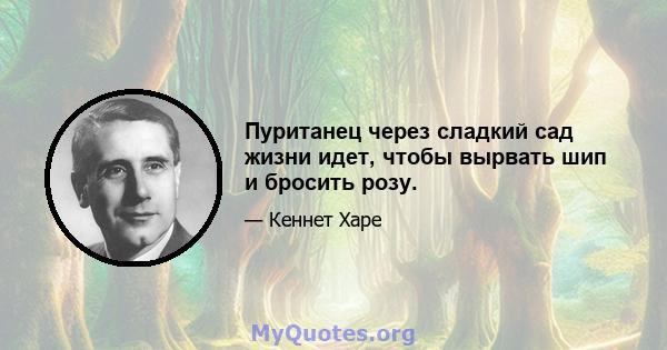 Пуританец через сладкий сад жизни идет, чтобы вырвать шип и бросить розу.