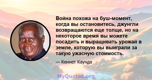 Война похожа на буш-момент, когда вы остановитесь, джунгли возвращаются еще толще, но на некоторое время вы можете посадить и выращивать урожай в земле, которую вы выиграли за такую ​​ужасную стоимость.