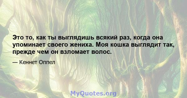 Это то, как ты выглядишь всякий раз, когда она упоминает своего жениха. Моя кошка выглядит так, прежде чем он взломает волос.