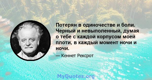 Потерян в одиночестве и боли. Черный и невыполенный, думая о тебе с каждой корпусом моей плоти, в каждый момент ночи и ночи.