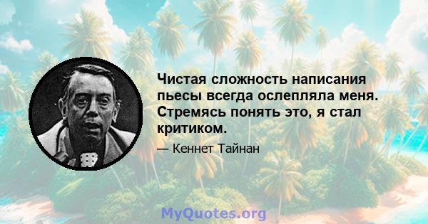 Чистая сложность написания пьесы всегда ослепляла меня. Стремясь понять это, я стал критиком.