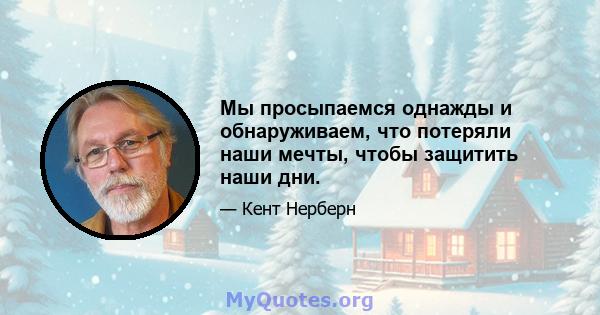 Мы просыпаемся однажды и обнаруживаем, что потеряли наши мечты, чтобы защитить наши дни.