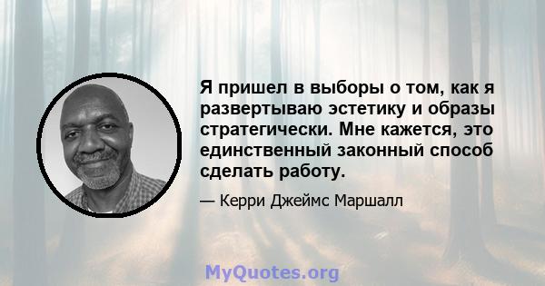 Я пришел в выборы о том, как я развертываю эстетику и образы стратегически. Мне кажется, это единственный законный способ сделать работу.