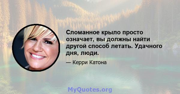 Сломанное крыло просто означает, вы должны найти другой способ летать. Удачного дня, люди.