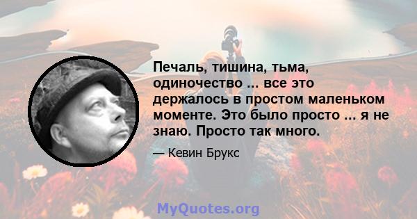 Печаль, тишина, тьма, одиночество ... все это держалось в простом маленьком моменте. Это было просто ... я не знаю. Просто так много.