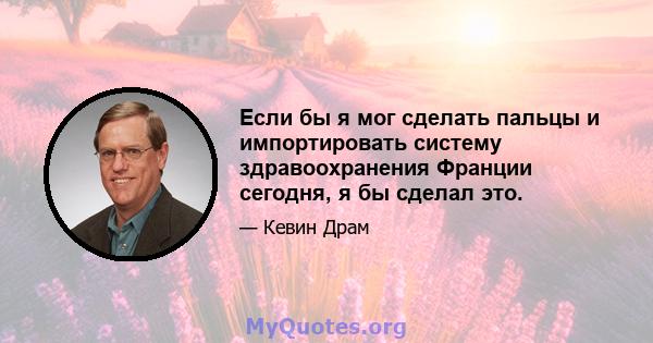 Если бы я мог сделать пальцы и импортировать систему здравоохранения Франции сегодня, я бы сделал это.