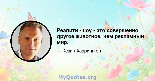 Реалити -шоу - это совершенно другое животное, чем рекламный мир.