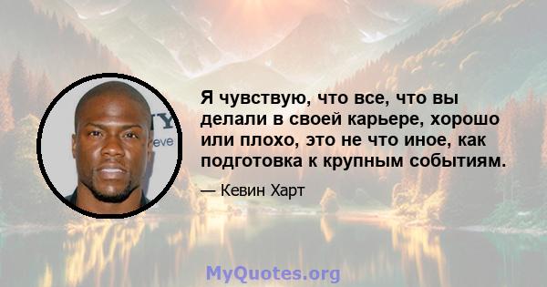 Я чувствую, что все, что вы делали в своей карьере, хорошо или плохо, это не что иное, как подготовка к крупным событиям.