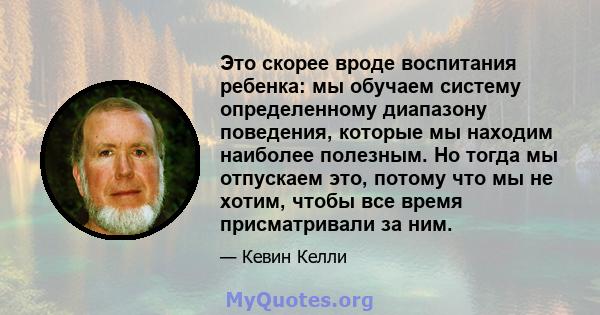 Это скорее вроде воспитания ребенка: мы обучаем систему определенному диапазону поведения, которые мы находим наиболее полезным. Но тогда мы отпускаем это, потому что мы не хотим, чтобы все время присматривали за ним.