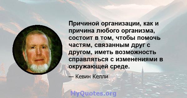 Причиной организации, как и причина любого организма, состоит в том, чтобы помочь частям, связанным друг с другом, иметь возможность справляться с изменениями в окружающей среде.