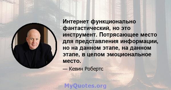 Интернет функционально фантастический, но это инструмент. Потрясающее место для представления информации, но на данном этапе, на данном этапе, в целом эмоциональное место.