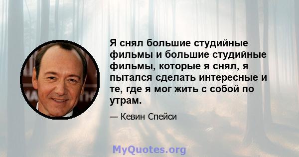 Я снял большие студийные фильмы и большие студийные фильмы, которые я снял, я пытался сделать интересные и те, где я мог жить с собой по утрам.