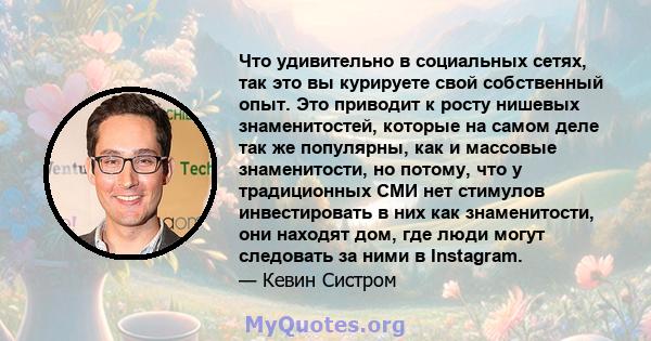 Что удивительно в социальных сетях, так это вы курируете свой собственный опыт. Это приводит к росту нишевых знаменитостей, которые на самом деле так же популярны, как и массовые знаменитости, но потому, что у