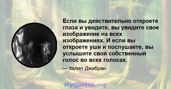 Если вы действительно откроете глаза и увидите, вы увидите свое изображение на всех изображениях. И если вы откроете уши и послушаете, вы услышите свой собственный голос во всех голосах.