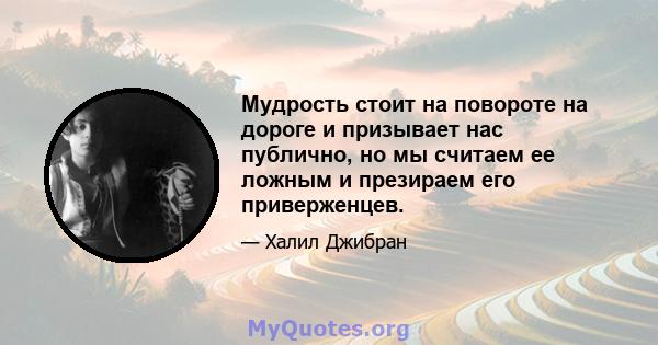 Мудрость стоит на повороте на дороге и призывает нас публично, но мы считаем ее ложным и презираем его приверженцев.