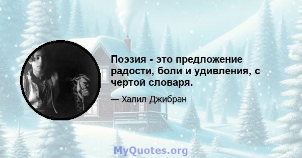 Поэзия - это предложение радости, боли и удивления, с чертой словаря.