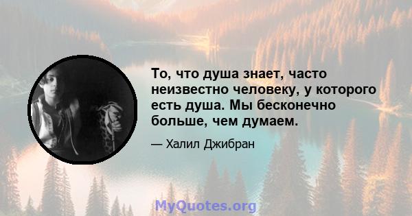 То, что душа знает, часто неизвестно человеку, у которого есть душа. Мы бесконечно больше, чем думаем.