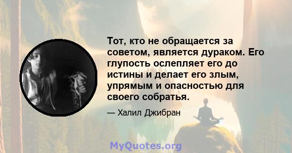 Тот, кто не обращается за советом, является дураком. Его глупость ослепляет его до истины и делает его злым, упрямым и опасностью для своего собратья.