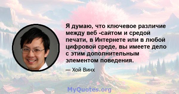 Я думаю, что ключевое различие между веб -сайтом и средой печати, в Интернете или в любой цифровой среде, вы имеете дело с этим дополнительным элементом поведения.