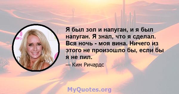 Я был зол и напуган, и я был напуган. Я знал, что я сделал. Вся ночь - моя вина. Ничего из этого не произошло бы, если бы я не пил.