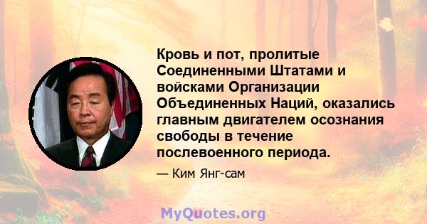 Кровь и пот, пролитые Соединенными Штатами и войсками Организации Объединенных Наций, оказались главным двигателем осознания свободы в течение послевоенного периода.