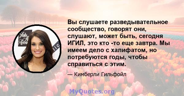 Вы слушаете разведывательное сообщество, говорят они, слушают, может быть, сегодня ИГИЛ, это кто -то еще завтра. Мы имеем дело с халифатом, но потребуются годы, чтобы справиться с этим.