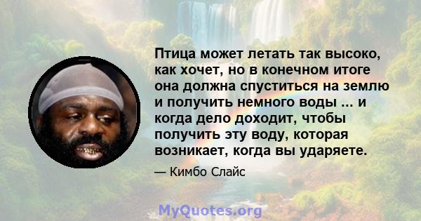 Птица может летать так высоко, как хочет, но в конечном итоге она должна спуститься на землю и получить немного воды ... и когда дело доходит, чтобы получить эту воду, которая возникает, когда вы ударяете.