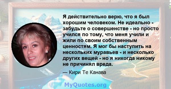 Я действительно верю, что я был хорошим человеком. Не идеально - забудьте о совершенстве - но просто учился по тому, что меня учили и жили по своим собственным ценностям. Я мог бы наступить на нескольких муравьев - и