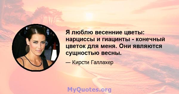 Я люблю весенние цветы: нарциссы и гиацинты - конечный цветок для меня. Они являются сущностью весны.